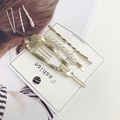 Three-piece golden hair clip set featuring pearls and rhinestones on a display card - 10# Hollow Snap Clip Gold 3Pcs Set