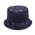 Dunkelblauer Denim-Fischerhut mit weißem Blumenmuster und strukturierter Textur - Einheitsgröße (54-60cm) / Schwarz