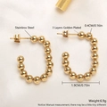 Polished C-shape stainless steel beaded hoop earrings with 3 layers of golden plating - Beaded C-shape Loop