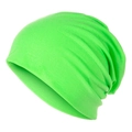 Neon green slouchy beanie made of knit cotton-polyester blend with soft drape texture - Adjustable / Green