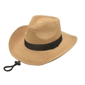 Cappello da cowboy classico in paglia con fascia nera e sottogola regolabile - M (56-58cm) / Cachi