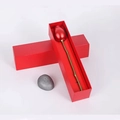 Single red rose with green stem inside an elegant rectangular red jewelry gift box - Single Rose Box with Outer Shell