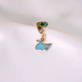 Elegant gold letter P earrings with blue enamel whale charm and colorful rhinestones - Colored Rhinestone Blue Enamel Whale Pendant