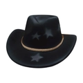 Classico cappello da cowboy in feltro nero con stampa a stelle e fascia di cristalli - Taglia unica / Nero (Centro Intrecciato)