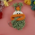 Handmade forest green crochet monster key case with big orange lips and metal ring - Mint Wool Style