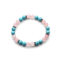 Bracciale elastico con perline di quarzo rosa e turchese e distanziali in argento - 381 Turchese e Quarzo Rosa
