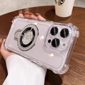 White magnetic iPhone case with foldable ring stand and reinforced shockproof corners - Clear / iPhone 12