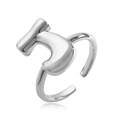 Minimalist adjustable open ring with abstract geometric design in polished silver finish - Letter J