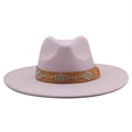 Detail of pink wool fedora with studded faux leather band and silver geometric rivets - M (56-58cm) / Dusky Pink