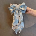 Elegante fermaglio per capelli con grande fiocco floreale blu e nastri lunghi - Blu Stampa Camelia Nastro