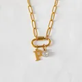 Collana in acciaio inossidabile placcato oro 14K con ciondolo lettera P e cristallo - Lettera P