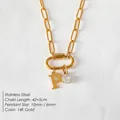 14K gold plated stainless steel paperclip chain necklace with letter P and crystal charm - Letter P