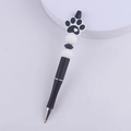Dettaglio della penna con perline e graziosa impronta di zampa nera con cuore bianco - Nero