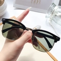 Classic retro semi-rimless sunglasses with black gold frame and dark green lenses - Shiny Black Gold Frame G15 Green Lens