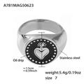 Silver stainless steel heart ring with black oil drip enamel detail in size 7 - US 7 / A781-Steel-Heart-Signet