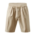 Pantalón corto casual caqui para hombre en mezcla de lino con cintura elástica y cordón - Caqui Claro