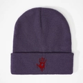Deep purple knitted beanie with red blood hand embroidery for casual winter warmth - Dark Smoke Grey