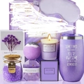 Lavender purple self-care gift set including insulated tumbler and scented candle - Purple Gift Set 1