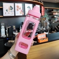 Pink 700ml square plastic water bottle with handle and measurement markings - Pink (700ml)