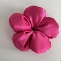 Macro shot of rose red satin flower hair scrunchie with five glossy 3D silk petals - 3D Flower Scrunchie - Rose Red (Original)