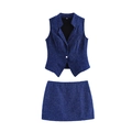 Ensemble deux pièces pour femme avec gilet sans manches col en V bleu foncé et jupe - XS / Bleu foncé
