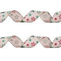 Christmas burlap ribbon with red and green glitter stars for DIY holiday decor - 2m x 6.5cm / Glitter Star Pattern (Style C Ribbon)