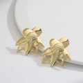 Exaggerated golden floral earrings with textured petals and polished metallic finish - Golden 3D Floral Stud Earrings