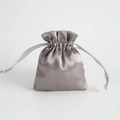 Gray satin drawstring jewelry pouch with silk ribbons for elegant gift storage - Gray