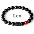 Leo zodiac beaded bracelet with natural black and red agate stones on white background - Leo