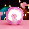 Pink moon-shaped night light featuring a cute cartoon lion in a warm glowing display - Girly Style / 999-3 Moon Lion Night Light / Pink