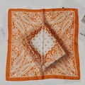 Orange and white paisley bandana square scarf with elegant silk texture and rolled edges - Small Cashew Orange Square Scarf / 65