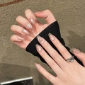 Pink cat eye press-on nails with white heart accents in medium coffin shape - XS / Short Coffin (2193)