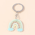 Rainbow acrylic keychain with green blue yellow stripes and white 3D clouds detail - Blue Green 3D Clouds