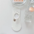 White low-cut cotton liner socks for women featuring brown bear animal embroidery - One Size / Bear Embroidery
