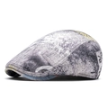Grape and white tie-dye newsboy cap with artistic graffiti pattern in a side view - Colorful 2