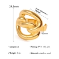 Detaillierte Maße des gedrehten, 18K vergoldeten geometrischen Edelstahlrings - Gedrehter Geometrischer Ring (SR020012)