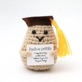 Handmade crochet positive potato doll with brown graduation cap and inspirational card - Potato Coffee Grad Hat