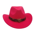 Hot pink wide brim western cowboy hat with leopard print band and leopard head logo - Adult [56-58cm] / Rose Red