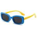 Kids polarized sunglasses with blue rectangular frame and bright yellow flexible legs - Blue Frame Yellow Temples
