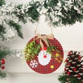 Macro detail of a wooden Christmas door sign featuring Santa Claus and red buffalo plaid - Red Buffalo Plaid Santa