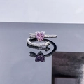 Dettaglio dell'anello a cuore in argento S925 con zircone rosa e design a freccia - Stile 2 Anello Aperto Cuore Freccia