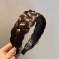 Deep brown braided headband with thick fishtail design for high crown volume effect - Five-strand Braid (4.5CM Wide) / Dark Brown