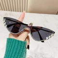 Occhiali da sole cat-eye neri senza montatura con scintillanti cristalli di strass sulle lenti - Strass Bianchi Lente Grigio Nero