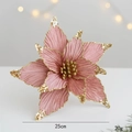 25cm pink velvet artificial poinsettia flower with sparkling gold sequins for Christmas - Flesh Pink