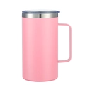 Pink 24oz double-wall stainless steel insulated tumbler with handle and clear lid - Powder Coated Pink