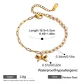 18K gold plated stainless steel bracelet with white beads and a bow pendant - Bowknot Stainless Steel Mixed Chain Bracelet (JDB0205045)