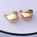 Chic gold-plated bean-shaped stud earrings with liquid lava metal finish for women - Gold XLEH036 (Bean Shape)