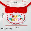 Pink and white plush pet birthday bib with rainbow Happy Birthday embroidery and elastic strap - Red Bandana