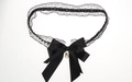 Elegant black lace leg ring with white pearls and a satin bow on a white background - 56-58cm / Black Lace Pearl Bow Leg Ring (AB37)