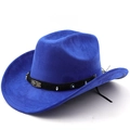Détail du chapeau de cowboy en daim bleu roi avec emblème d'aigle et bandeau tressé orné - M (56-58cm) / Bleu saphir